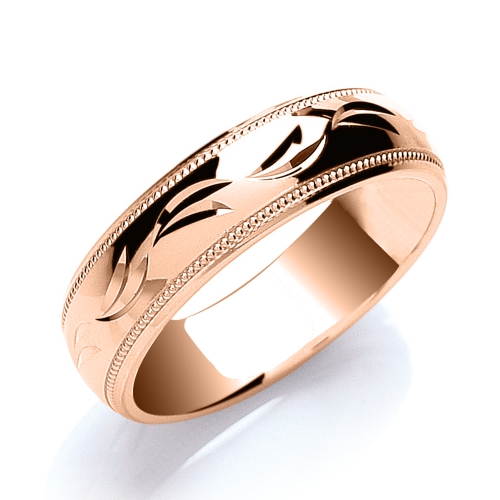 Rose Gold Court profile millgrain edge designer Plain Ring Wedding Rings & Bands