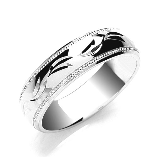 White Gold Court profile millgrain edge designer Women's Plain Wedding Rings & Bands