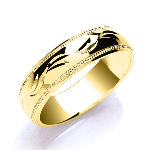 Yellow Gold Court profile millgrain edge designer Plain Ring Wedding Rings & Bands