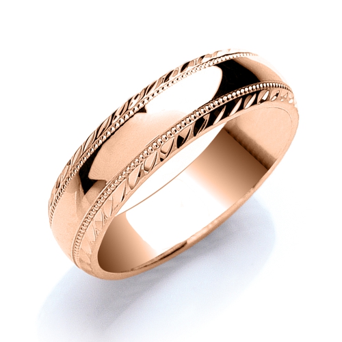 Rose Gold Court profile millgrain edge Plain Ring Wedding Rings & Bands
