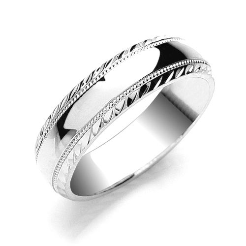 White Gold Court profile millgrain edge Women's Plain Wedding Rings & Bands