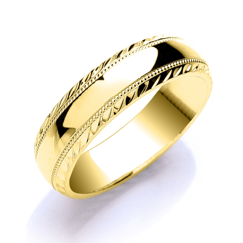 Yellow Gold Court profile millgrain edge Plain Ring Wedding Rings & Bands