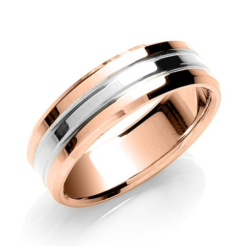 Rose Gold Bevelled edge polish two colour comfort fit Plain Ring Wedding Rings & Bands
