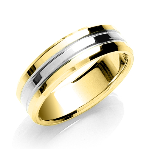 Yellow Gold Bevelled edge polish two colour comfort fit Plain Ring Wedding Rings & Bands