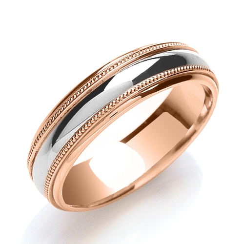 Rose Gold Mill grain edges court profile Plain Ring Wedding Rings & Bands