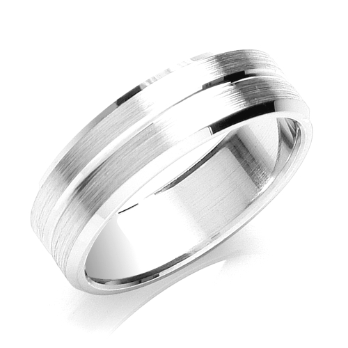 Flat court bevelled edge centre groove matt profile Plain Ring Wedding Rings & Bands