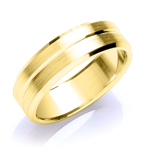 Yellow Gold Flat court bevelled edge centre groove matt profile Plain Ring Wedding Rings & Bands