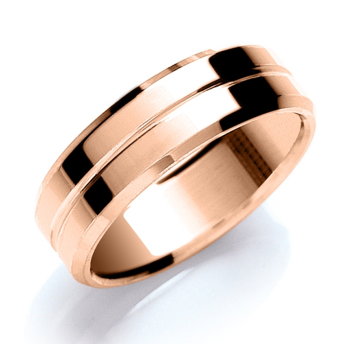 Rose Gold Flat court bevelled edge centre groove polish profile Plain Ring Wedding Rings & Bands