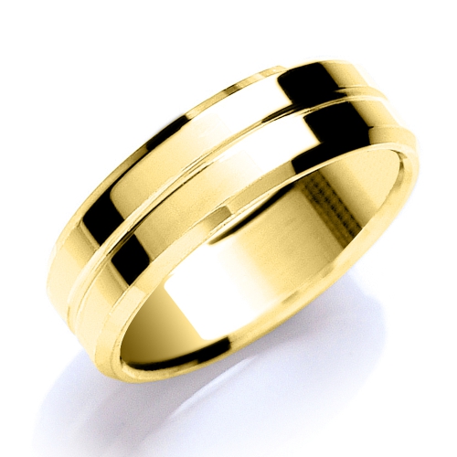 Yellow Gold Flat court bevelled edge centre groove polish profile Plain Ring Wedding Rings & Bands