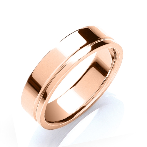 Rose Gold Flat court side groove Plain Ring Wedding Rings & Bands