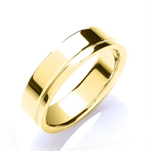 Yellow Gold Flat court side groove Plain Ring Wedding Rings & Bands
