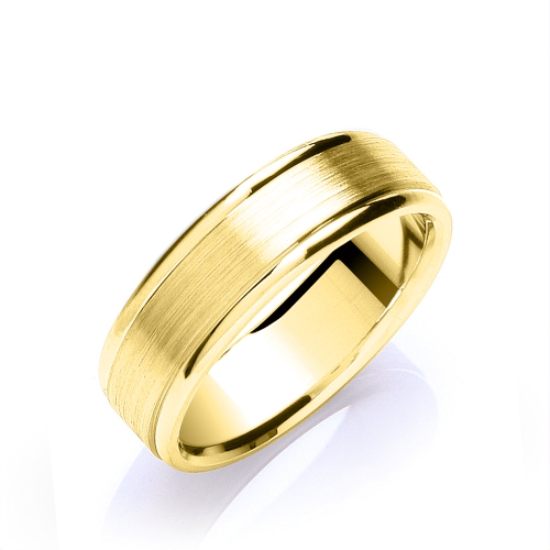 Yellow Gold Flat court track edge matt centre polished edges profile Plain Ring Wedding Rings & Bands