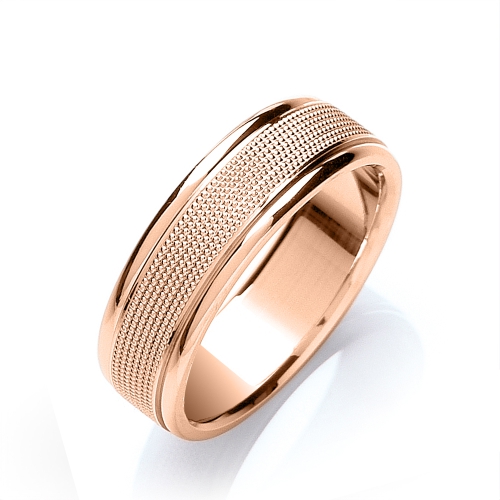 Rose Gold Flat court mill grain centre Plain Ring Wedding Rings & Bands
