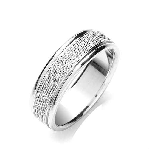 White Gold Flat court mill grain centre Women's Plain Wedding Rings & Bands