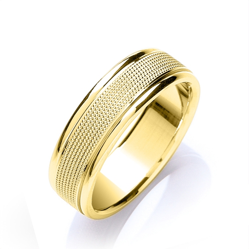 Yellow Gold Flat court mill grain centre Plain Ring Wedding Rings & Bands