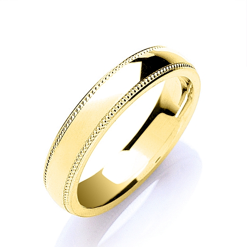 Yellow Gold Court profile mill grain edges Plain Ring Wedding Rings & Bands