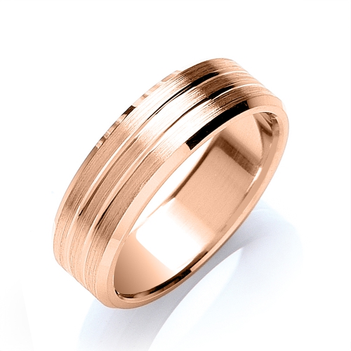 Rose Gold Flat court bevelled edge matt grooves Plain Ring Wedding Rings & Bands