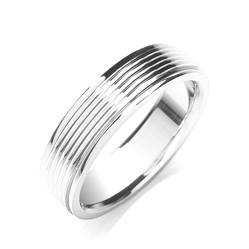 White Gold Flat court ribbed Women's Plain Wedding Rings & Bands