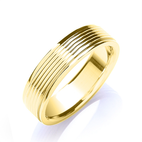 Yellow Gold Flat court ribbed Plain Ring Wedding Rings & Bands