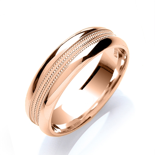 Rose Gold Mill grain centre court profile Plain Ring Wedding Rings & Bands