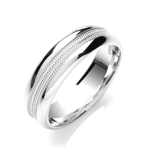 White Gold Mill grain centre court profile Women's Plain Wedding Rings & Bands