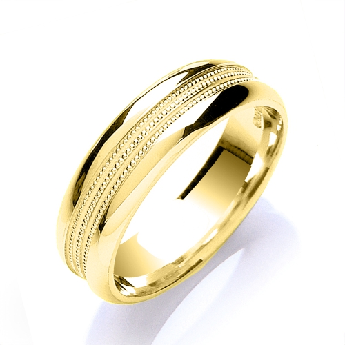 Yellow Gold Mill grain centre court profile Plain Ring Wedding Rings & Bands