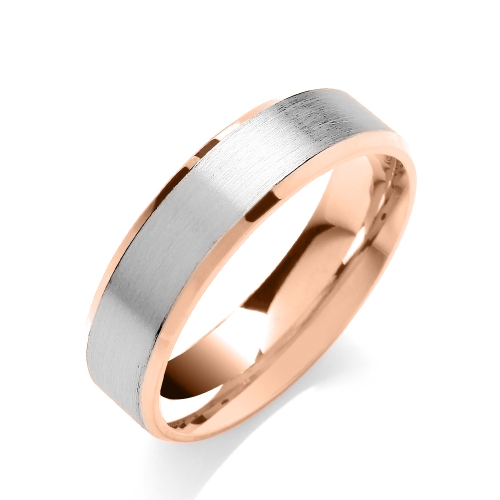 Rose Gold Flat court bevelled edge matt centre two colour Plain Ring Wedding Rings & Bands