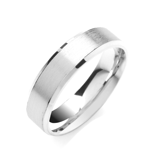 White Gold Flat court bevelled edge matt centre two colour Women's Plain Wedding Rings & Bands