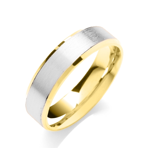 Yellow Gold Flat court bevelled edge matt centre two colour Plain Ring Wedding Rings & Bands