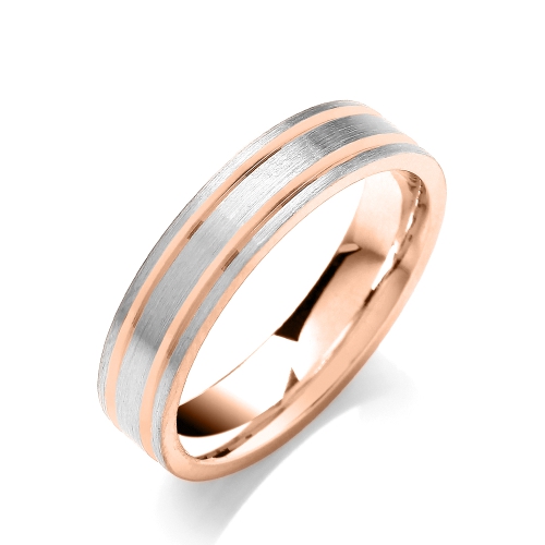 Rose Gold Flat court matt finish parallel groove profile Plain Ring Wedding Rings & Bands
