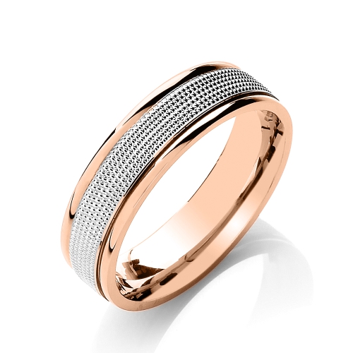 Rose Gold Flat court two colour mill grain centre Plain Ring Wedding Rings & Bands