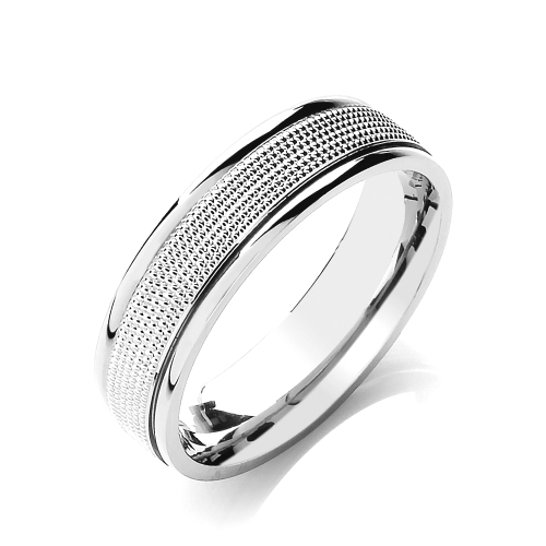 White Gold Flat court two colour mill grain centre Women's Plain Wedding Rings & Bands