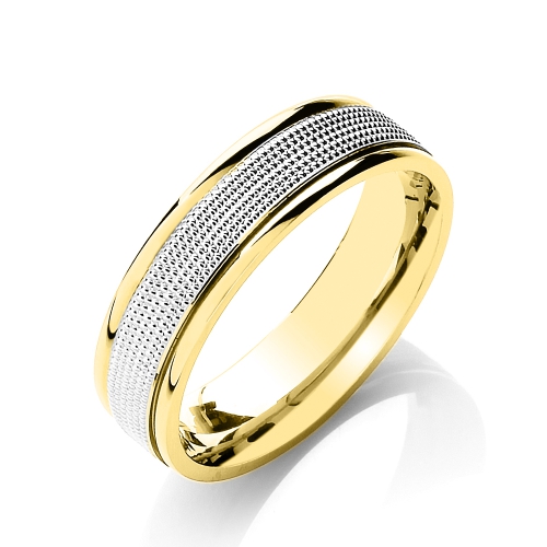 Yellow Gold Flat court two colour mill grain centre Plain Ring Wedding Rings & Bands