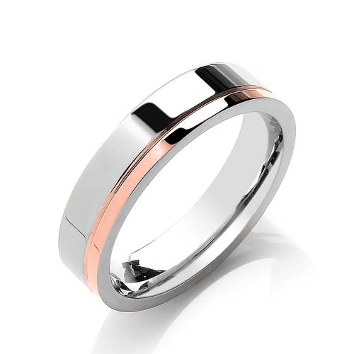 Rose Gold Flat court two colour side groove Plain Ring Wedding Rings & Bands
