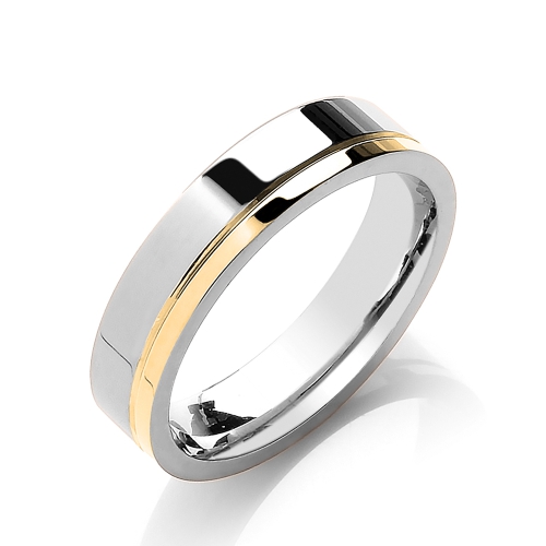 Yellow Gold Flat court two colour side groove Plain Ring Wedding Rings & Bands