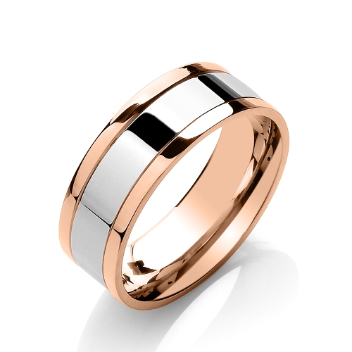 Rose Gold Flat court two colour with parallel groove Plain Ring Wedding Rings & Bands