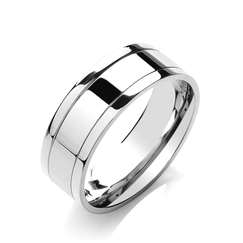 White Gold Flat court two colour with parallel groove Women's Plain Wedding Rings & Bands