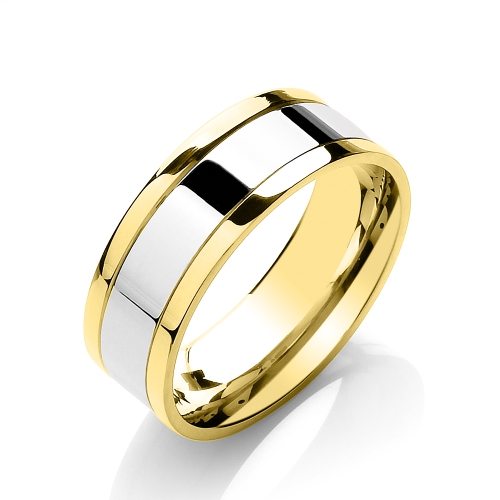 Yellow Gold Flat court two colour with parallel groove Plain Ring Wedding Rings & Bands