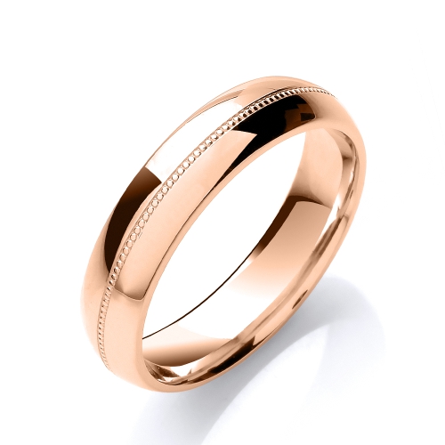Rose Gold Court profile mill grain centre line Plain Ring Wedding Rings & Bands
