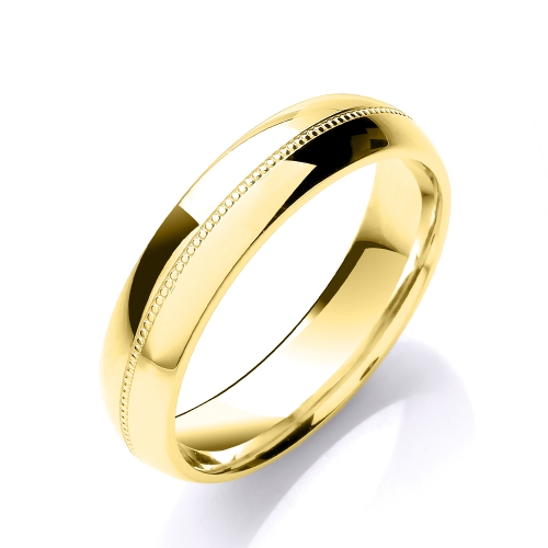 Yellow Gold Court profile mill grain centre line Plain Ring Wedding Rings & Bands