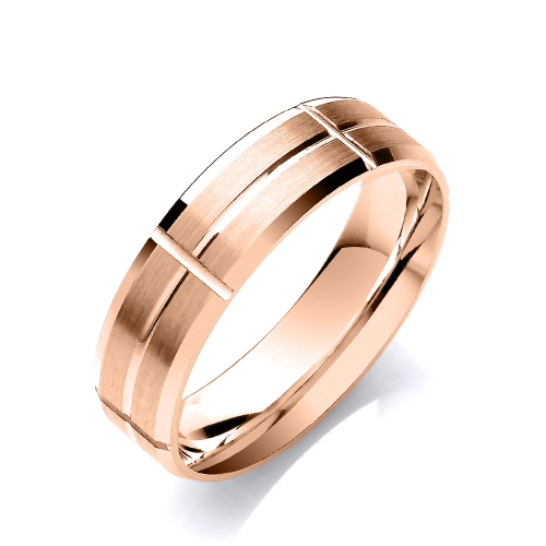 Rose Gold Bevelled edge rectangular grooves matt finish Plain Ring Wedding Rings & Bands