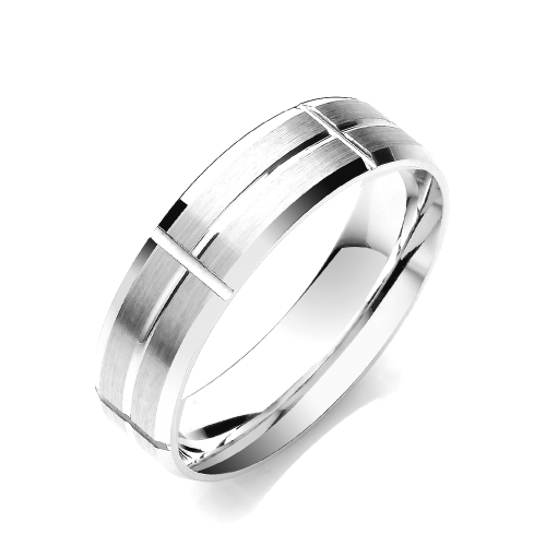 White Gold Bevelled edge rectangular grooves matt finish Women's Plain Wedding Rings & Bands