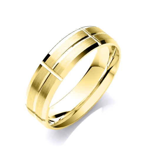 Yellow Gold Bevelled edge rectangular grooves matt finish Plain Ring Wedding Rings & Bands