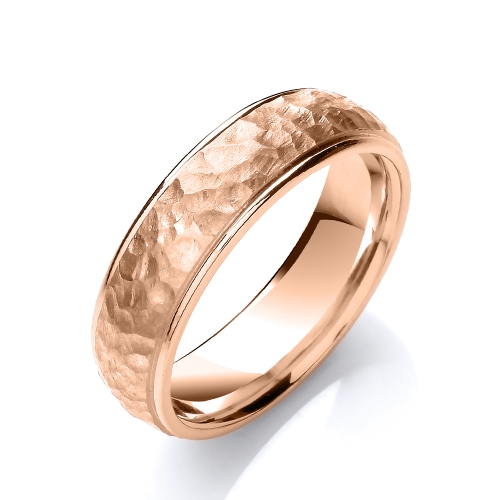 Rose Gold Court hammered style and polished edges profile Plain Ring Wedding Rings & Bands