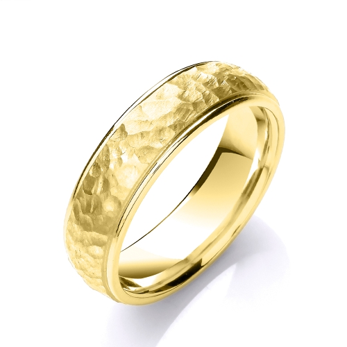 Yellow Gold Court hammered style and polished edges profile Plain Ring Wedding Rings & Bands