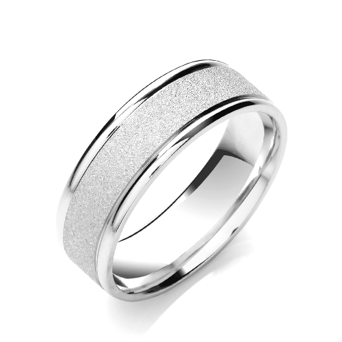 White Gold Grind stone sandblast centre polished edges Women's Plain Wedding Rings & Bands