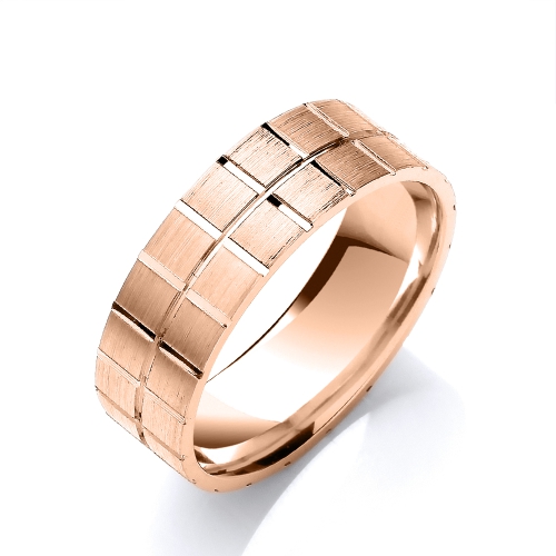 Rose Gold Flat court squared grooves profile Plain Ring Wedding Rings & Bands