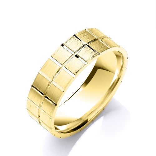Yellow Gold Flat court squared grooves profile Plain Ring Wedding Rings & Bands