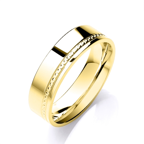 Yellow Gold Flat court mill grain profile Plain Ring Wedding Rings & Bands