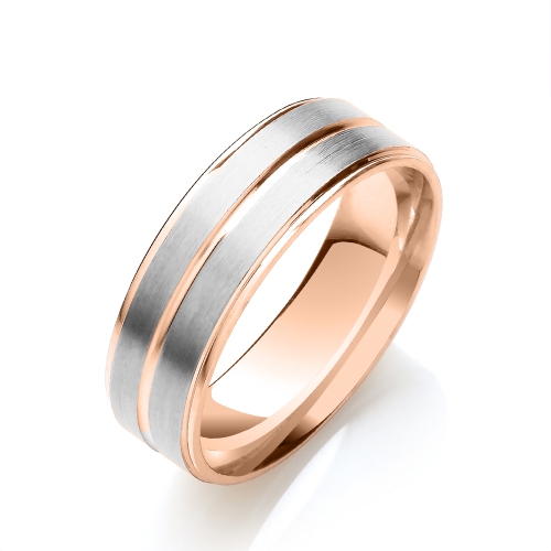 Rose Gold Two colour track edges centre Plain Ring Wedding Rings & Bands